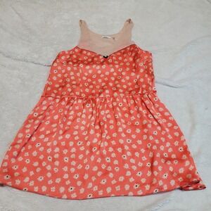 Akemi & Kin Orange White Floral Artsy Casual Party Sheer Sleeveless Mini Dress M